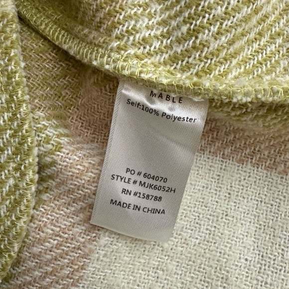 NWOT MABLE Moriya Plaid Long Shirt Shacket Jacket, Kiwi Green and Cream size M - Picture 6 of 7